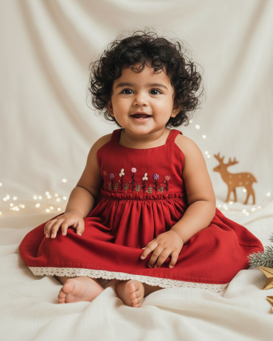 Baby girl wearing Merry Berry red festive dress – Rui.cares